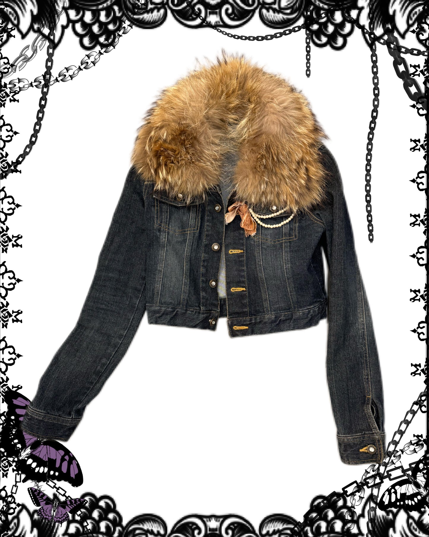 Axes Femme Fur Collar Denim Crop Jacket