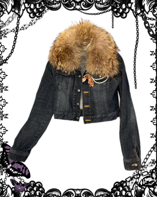 Axes Femme Fur Collar Denim Crop Jacket