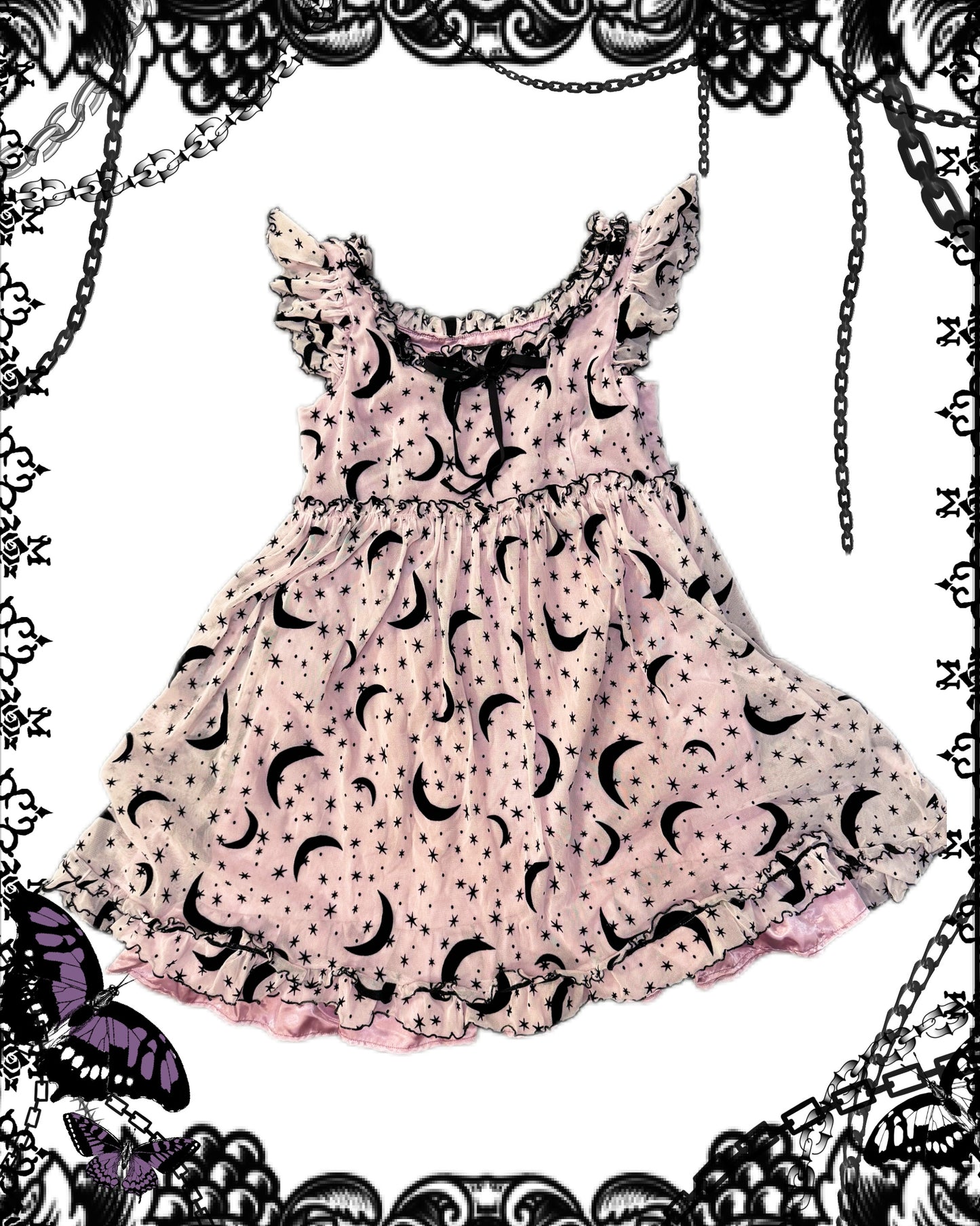 Milk Star Print Mesh Tank Top Dress
