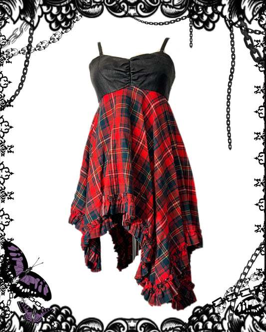 Na+H Plaid Leather Ruffle Tank Top Dress