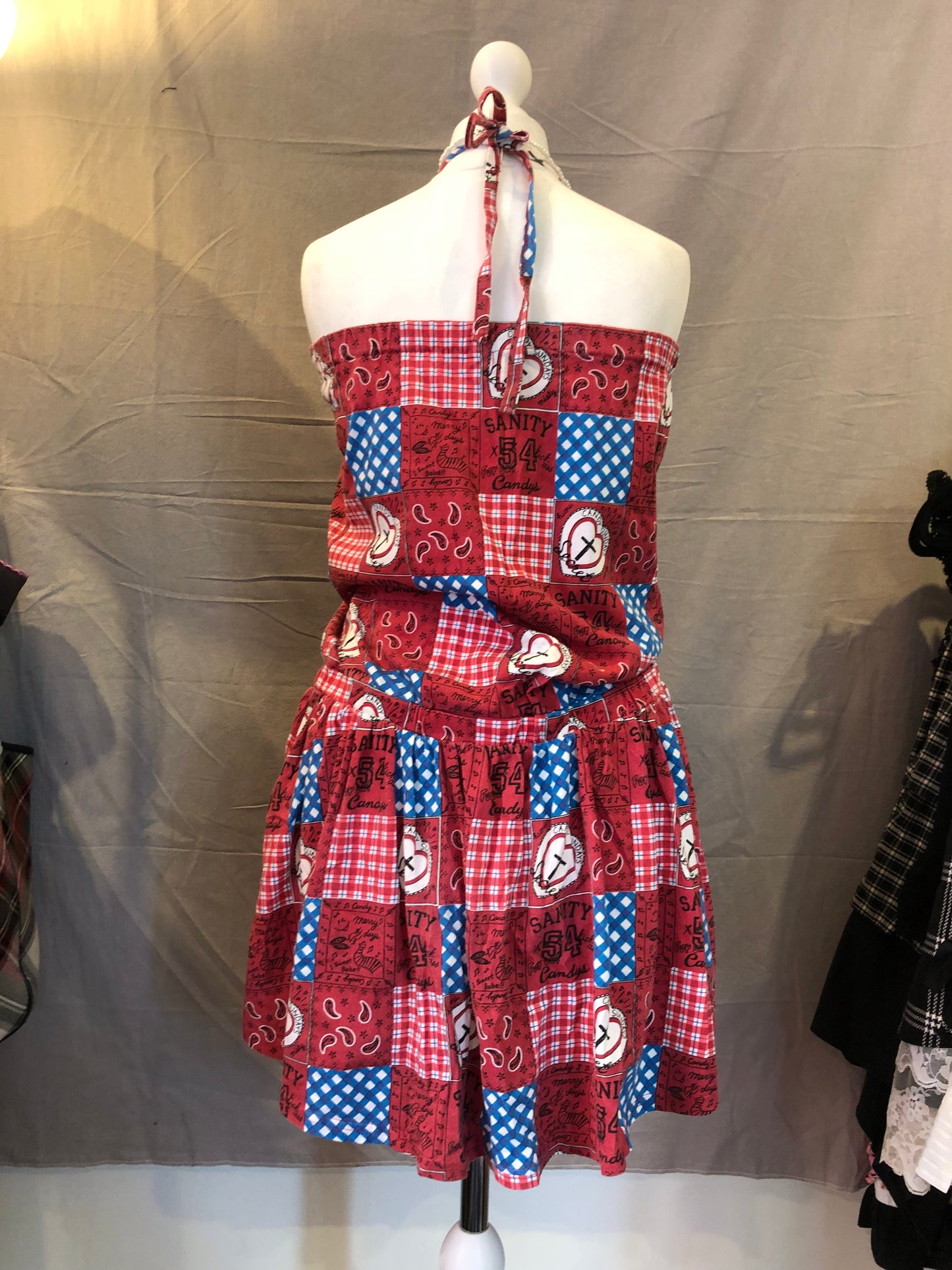 Red Tile Print Halter Top Dress