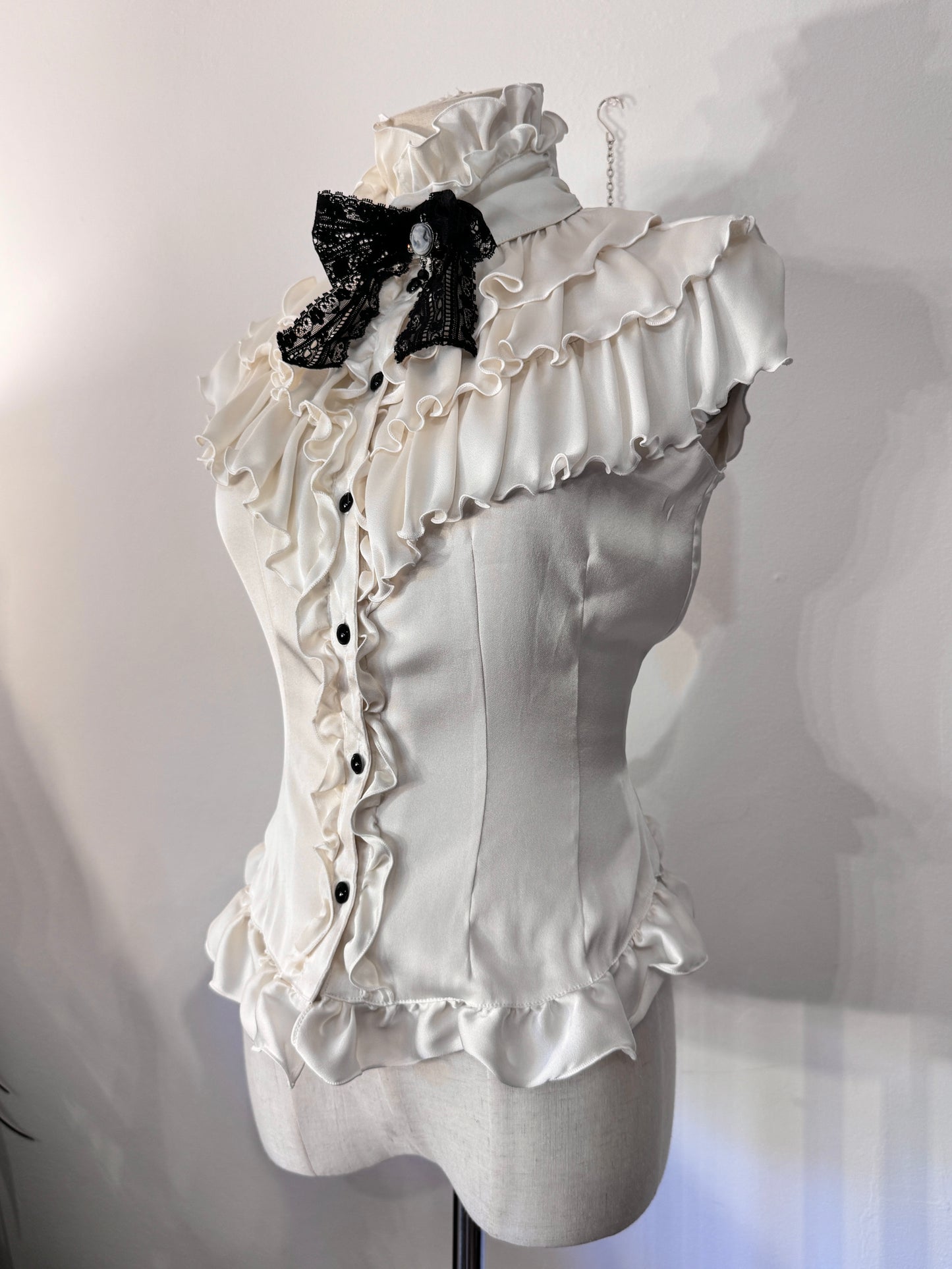 Marble Ruffle Button-Up with Choker