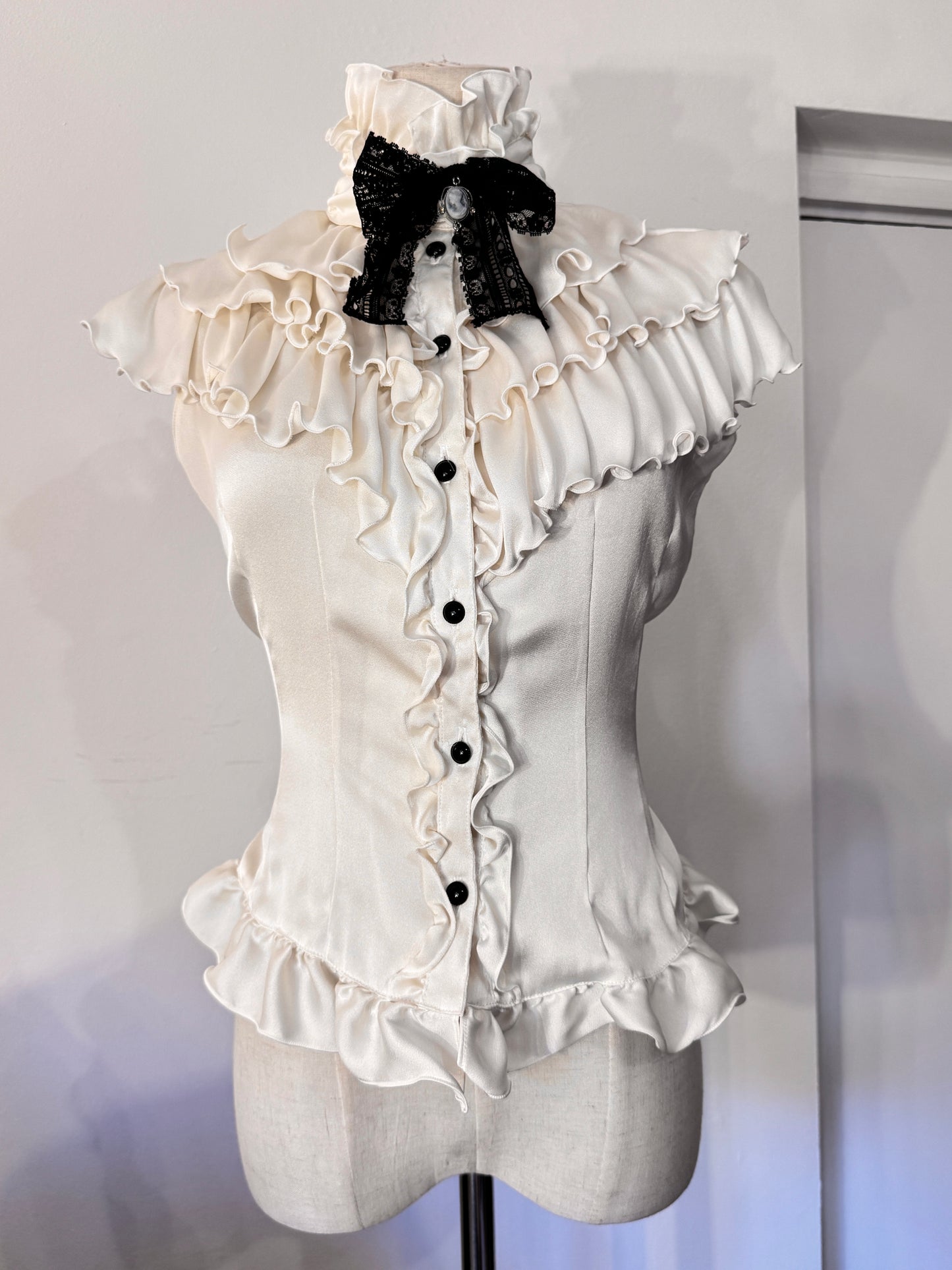 Marble Ruffle Button-Up with Choker