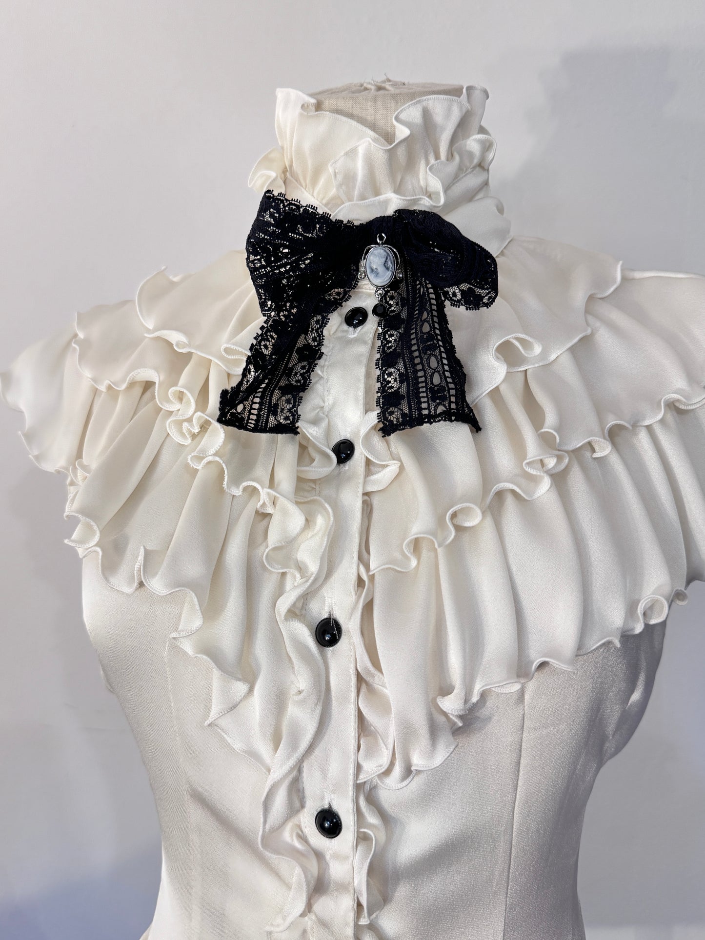 Marble Ruffle Button-Up with Choker