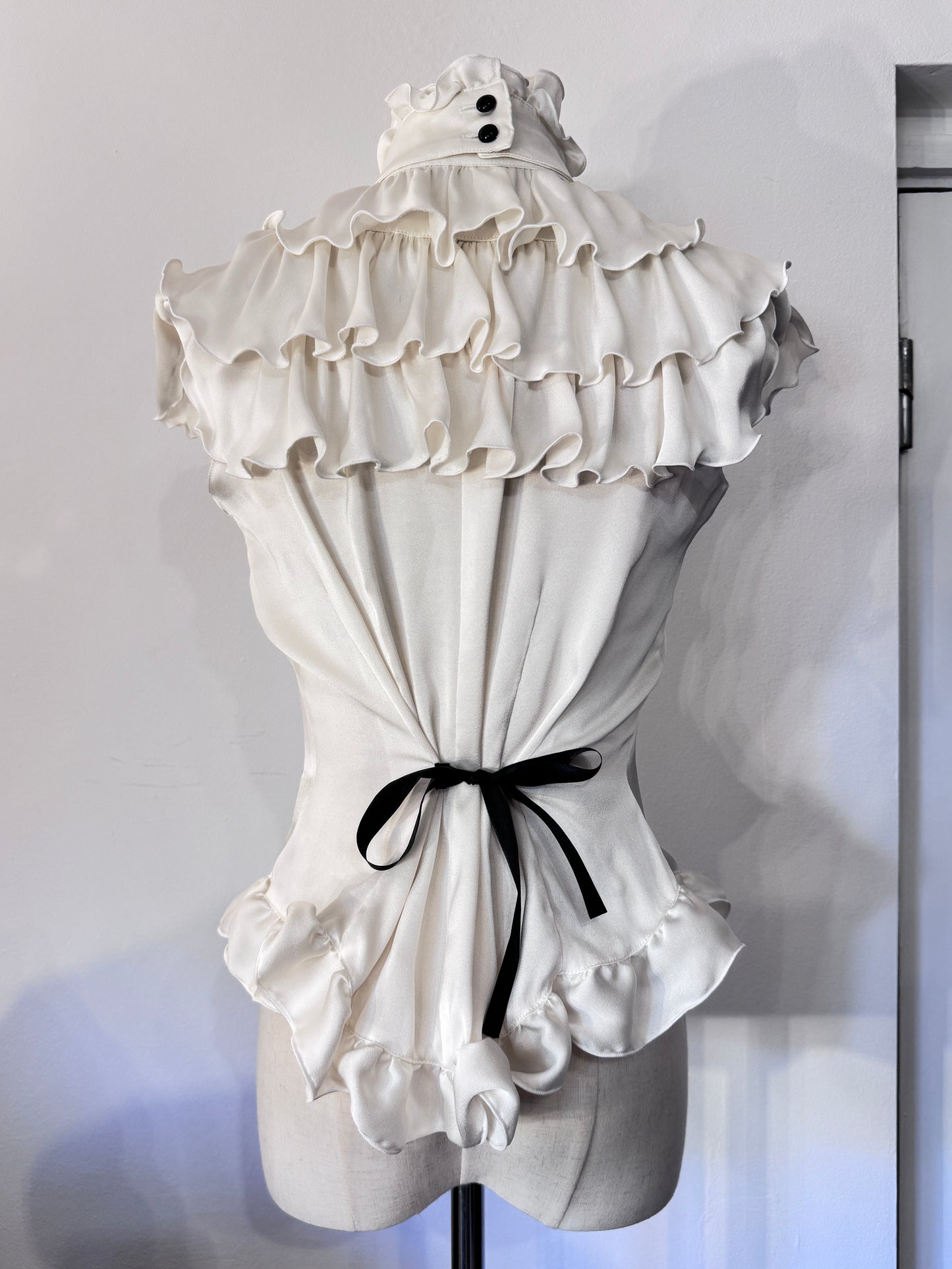 Marble Ruffle Button-Up with Choker