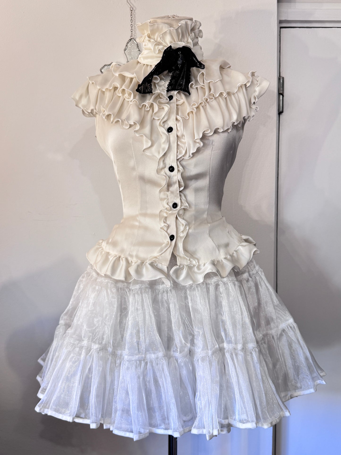 Marble Ruffle Button-Up with Choker
