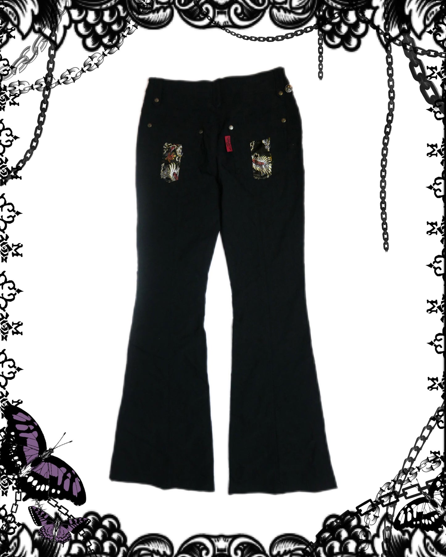 OZZ ON Embroidery Pockets Black Pants