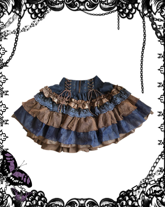 OZZ ON Steampunk Lace-Up Ruffle Skirt