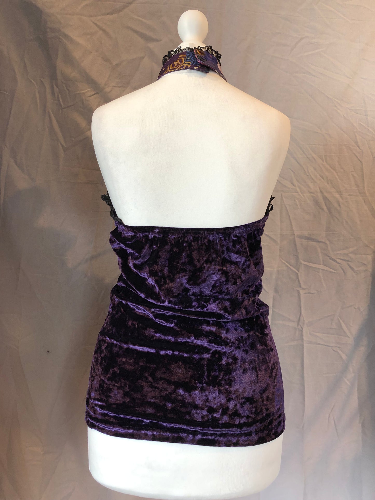 Qutie Frash Purple Velvet Mesh Halter Top