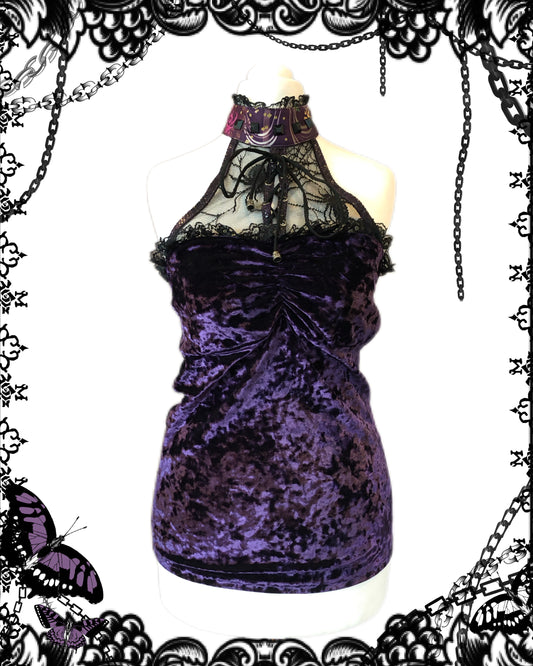 Qutie Frash Purple Velvet Mesh Halter Top