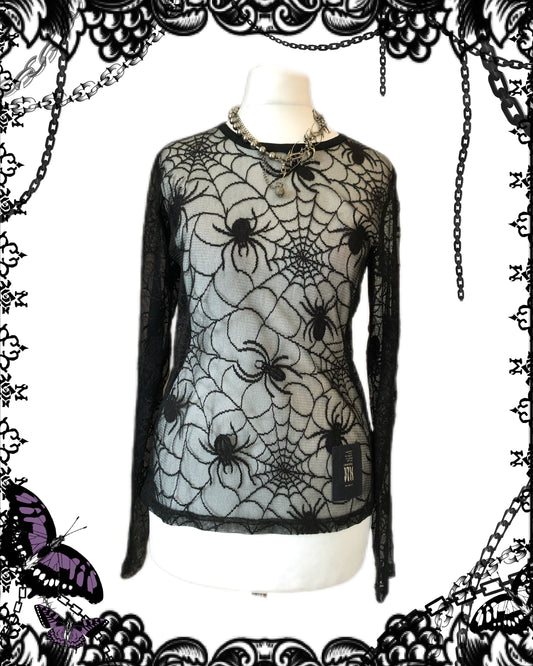 Black Peace Now Spider Web Mesh See-Through Top