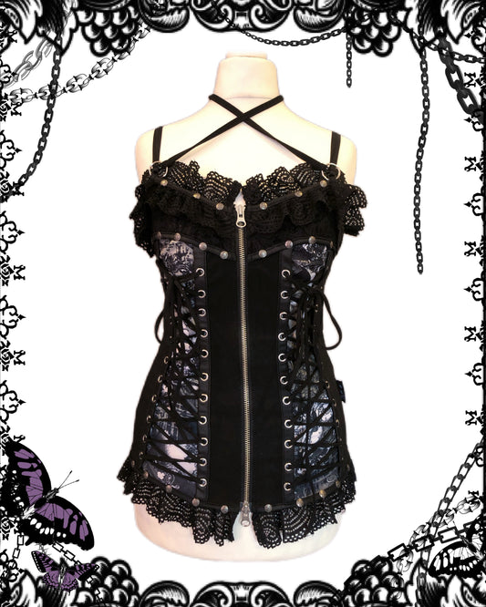 OZZ ON Zip Up Lace Tank Top