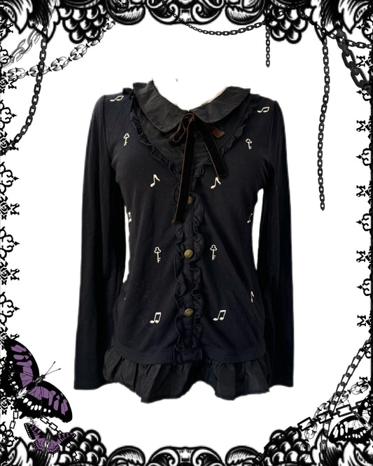 Axes Femme Musical Notes Print Button-Up Top