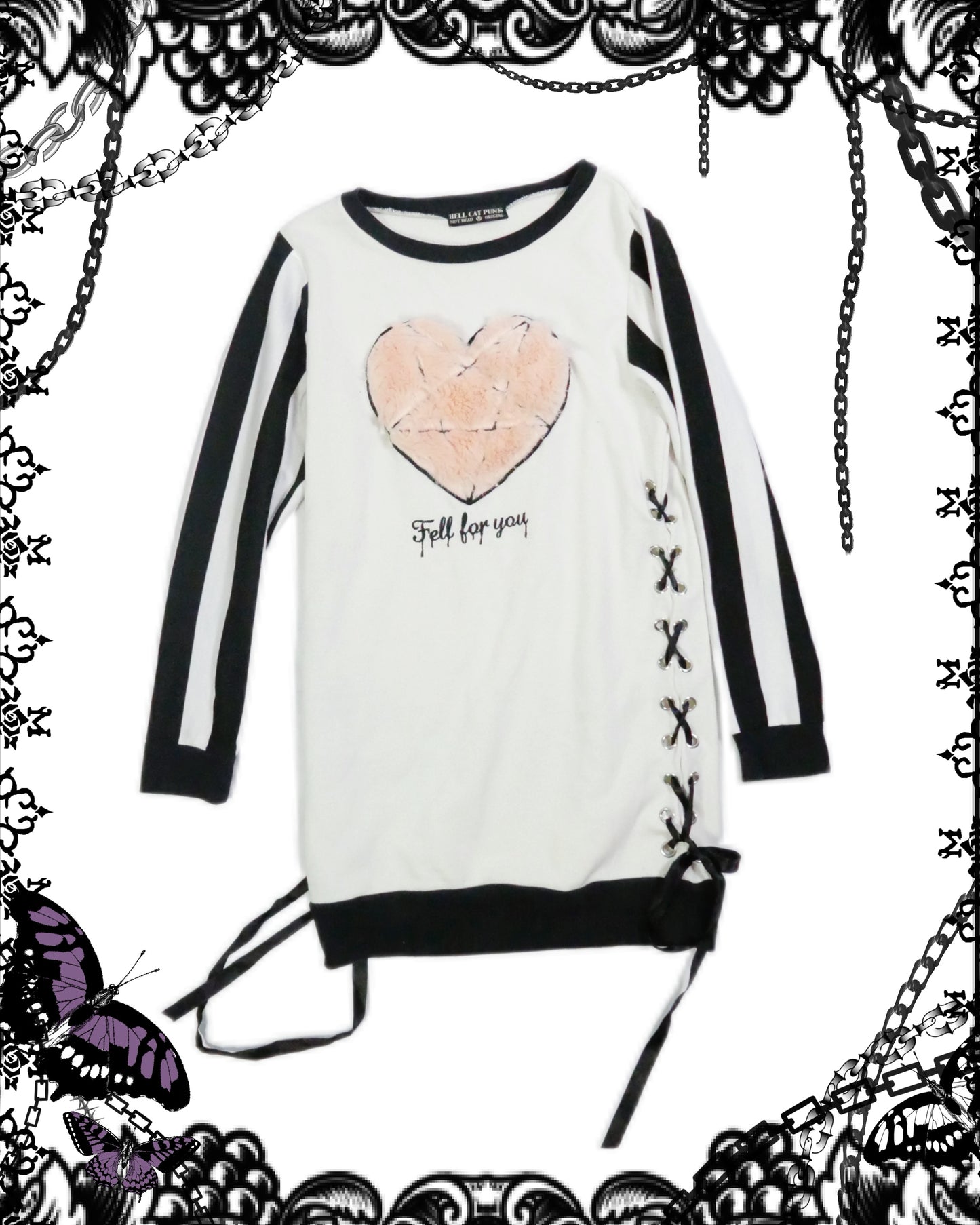 Hell Cat Punks Stripe Long-Sleeves Top