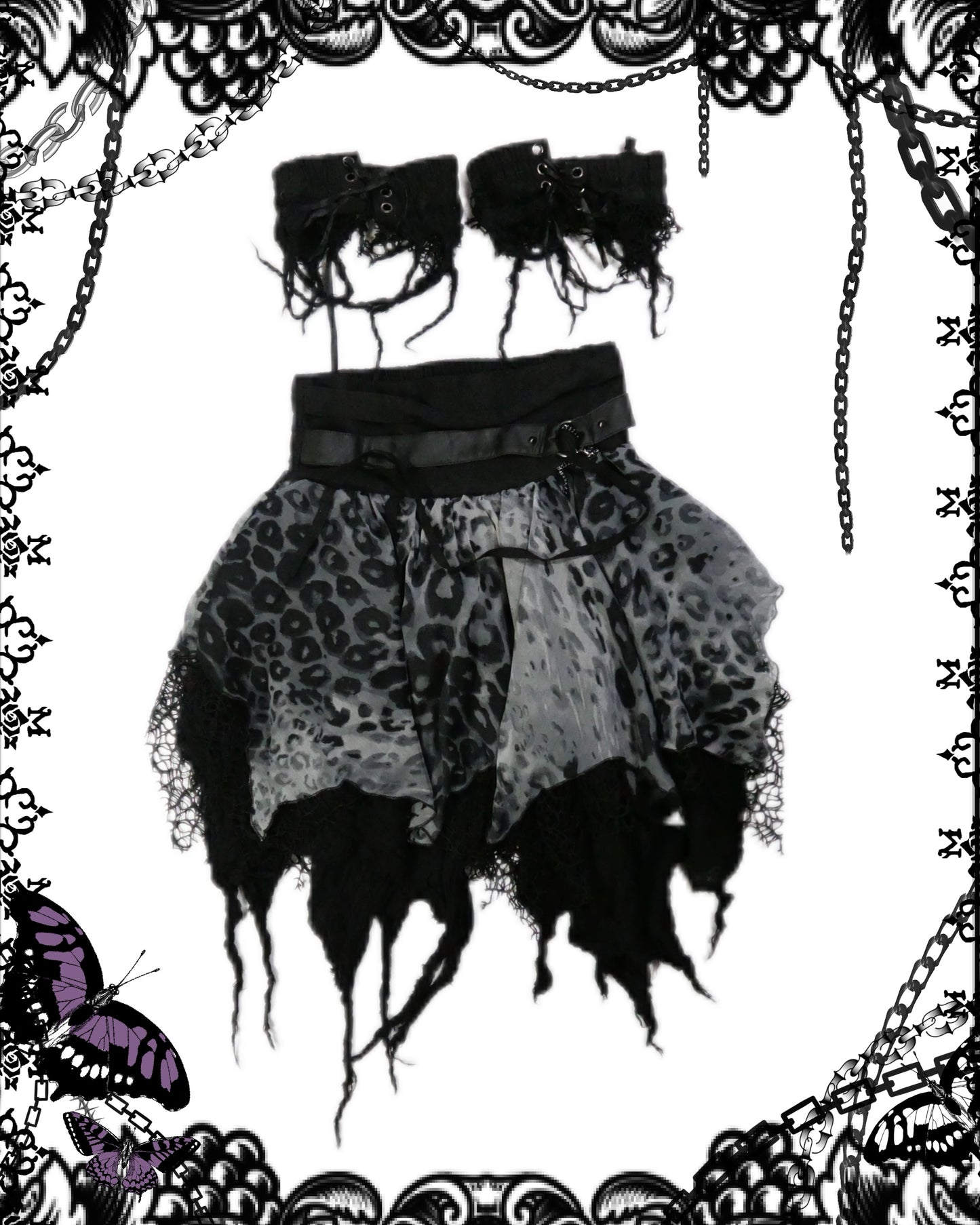 Sexpot Revenge Black Leopard Print Multi Layers Skirt with Legcuffs