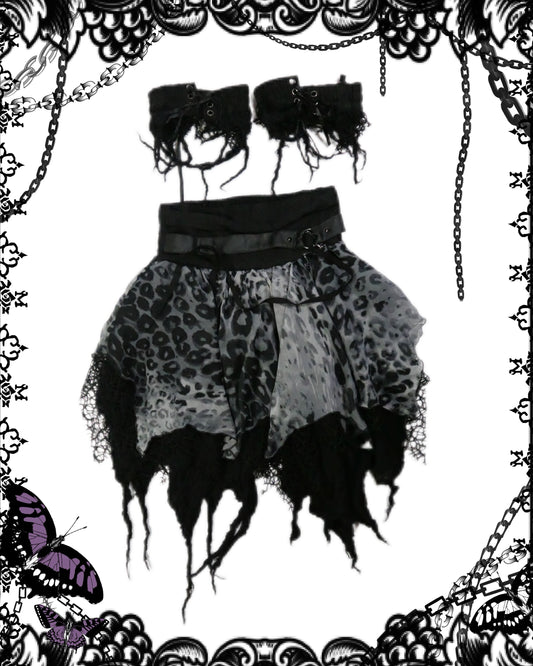 Sexpot Revenge Black Leopard Print Multi Layers Skirt with Legcuffs