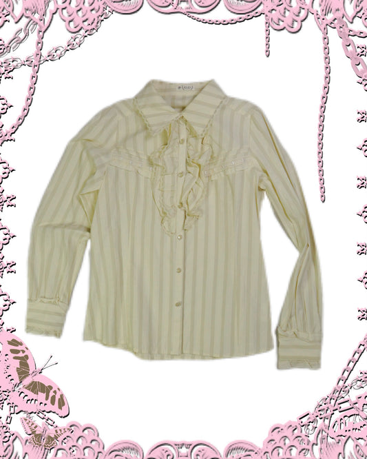Axes Femme Ruffle Bib Stripe Blouse