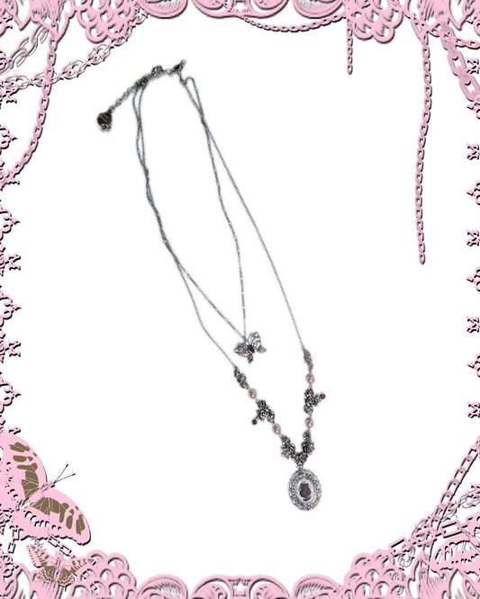 Axes Femme 2-Layer Rose Butterfly Necklace