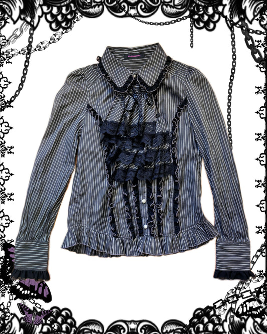 Algonquins Ruffle Bib Stripe Button-Up Shirt