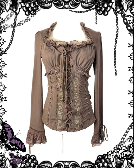 OZZ ON Lace-Up Long-Sleeves Top