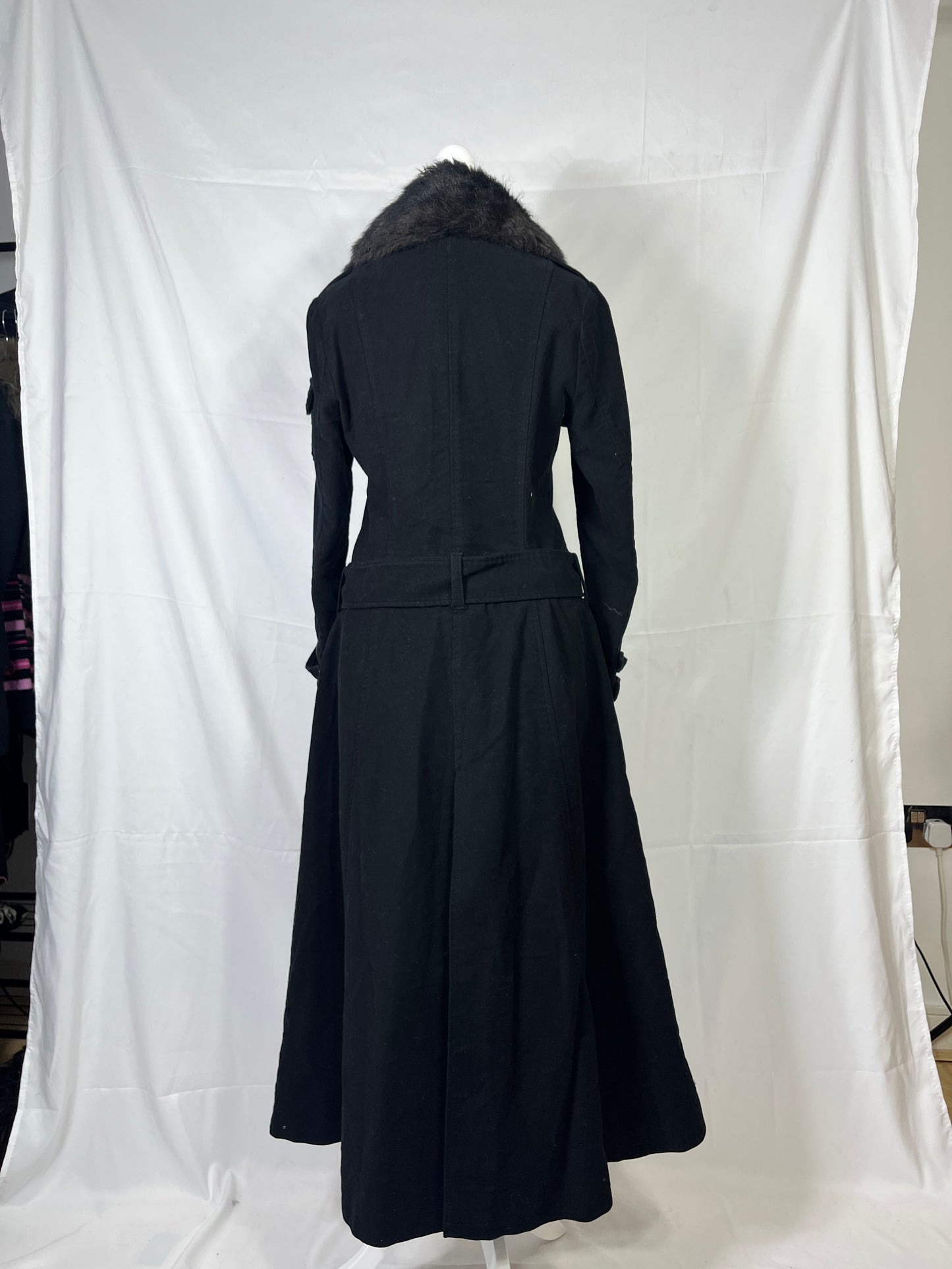 Black Peace Now Fur Collar Buckle Dress Coat