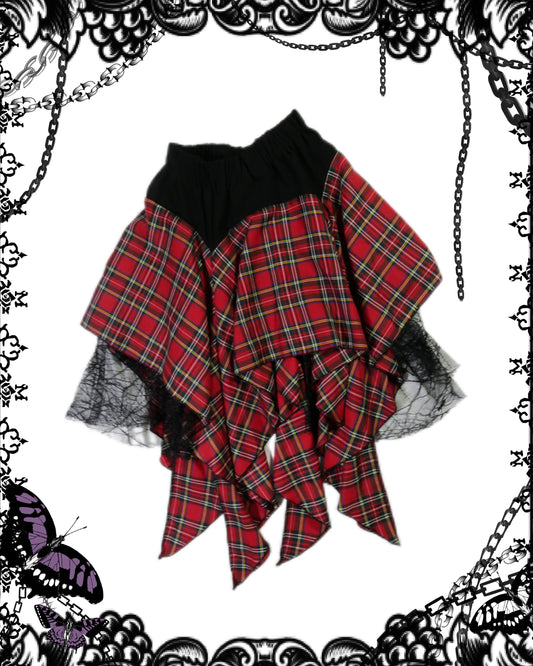 Drughoney Plaid Mesh Layer Skirt