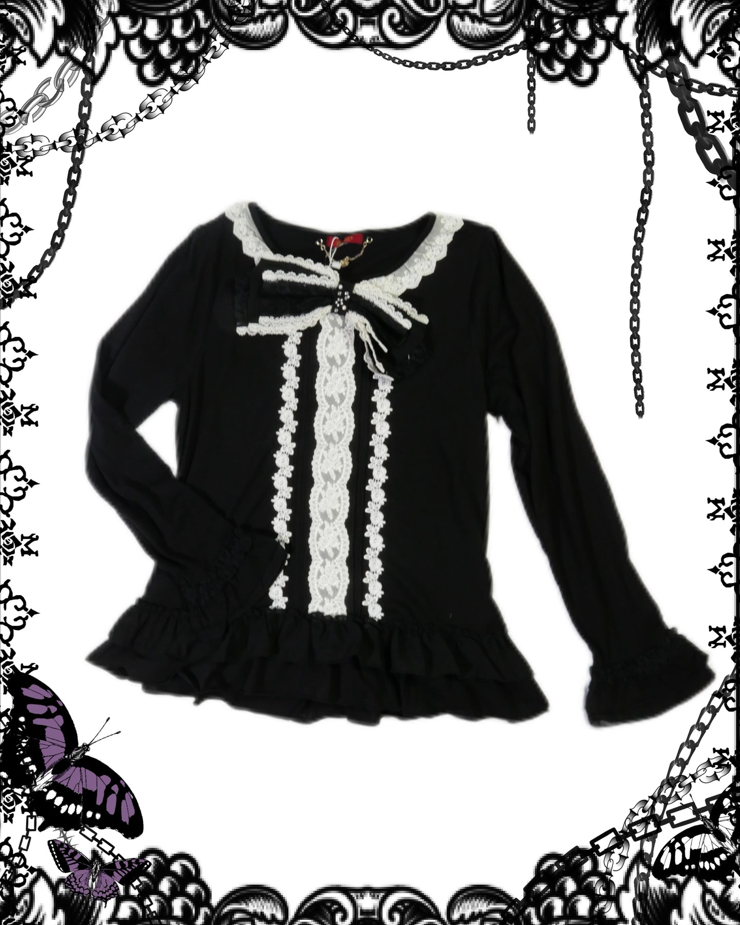 Axes Femme Lace Ruffle Long-Sleeves Shirt