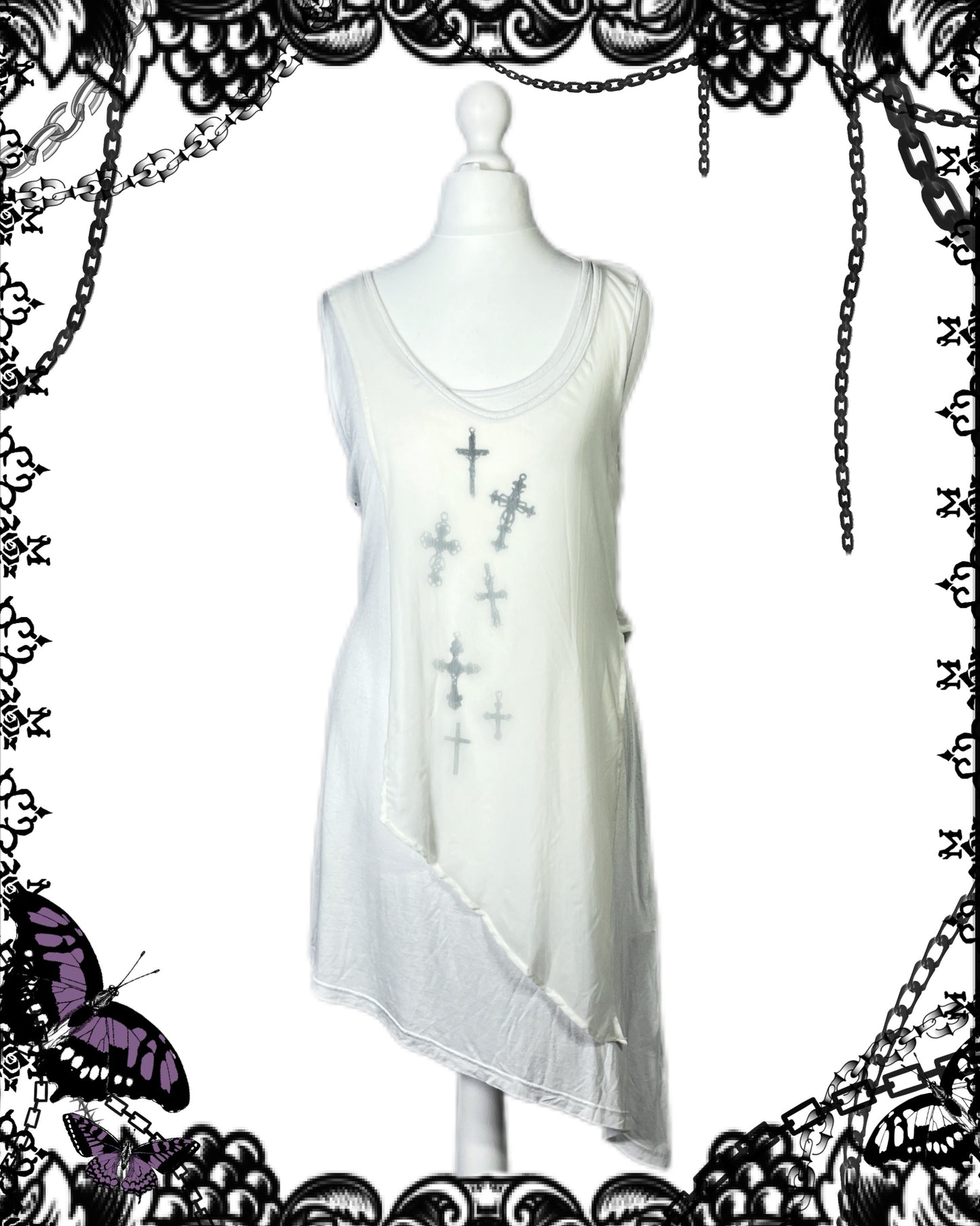 h.Naoto Graphic Print Multi-Layer Mesh Tank Top Dress