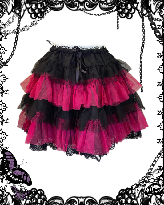 Algonquins Multi-Layers Mesh Black and Pink Skirt