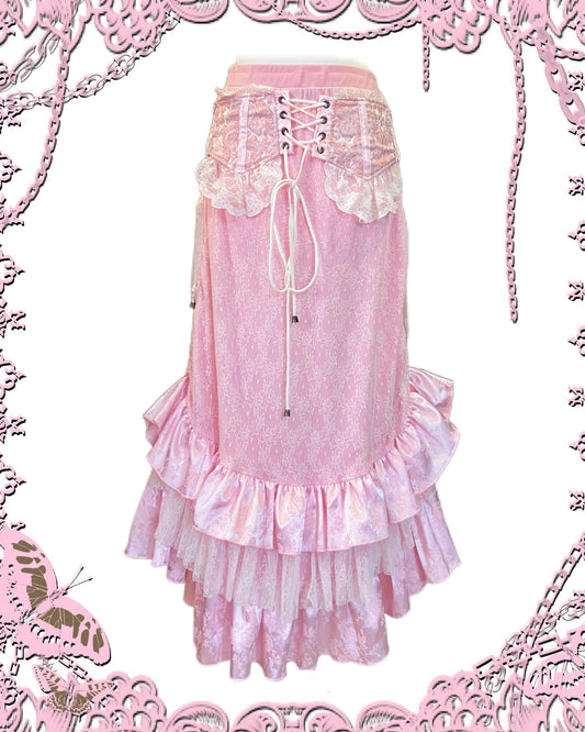 Qutie Frash Pink Ruffle Lace Maxi Skirt