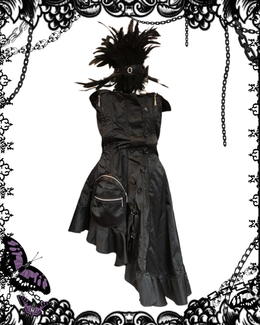 alice auaa Irregular Zip-Up Halter Top Dress with Feather Choker