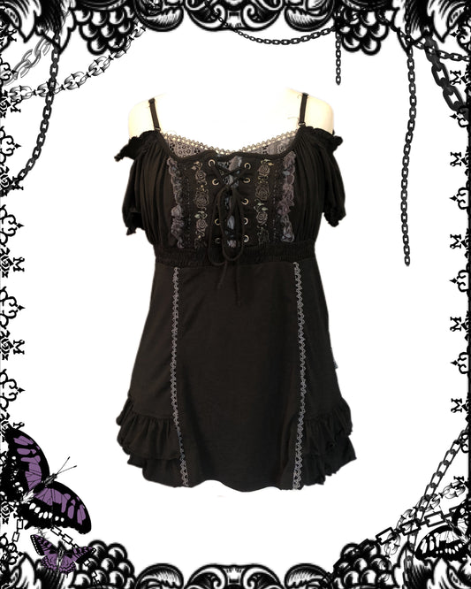 OZZ ON Off-The-Shoulder Lace Up Top