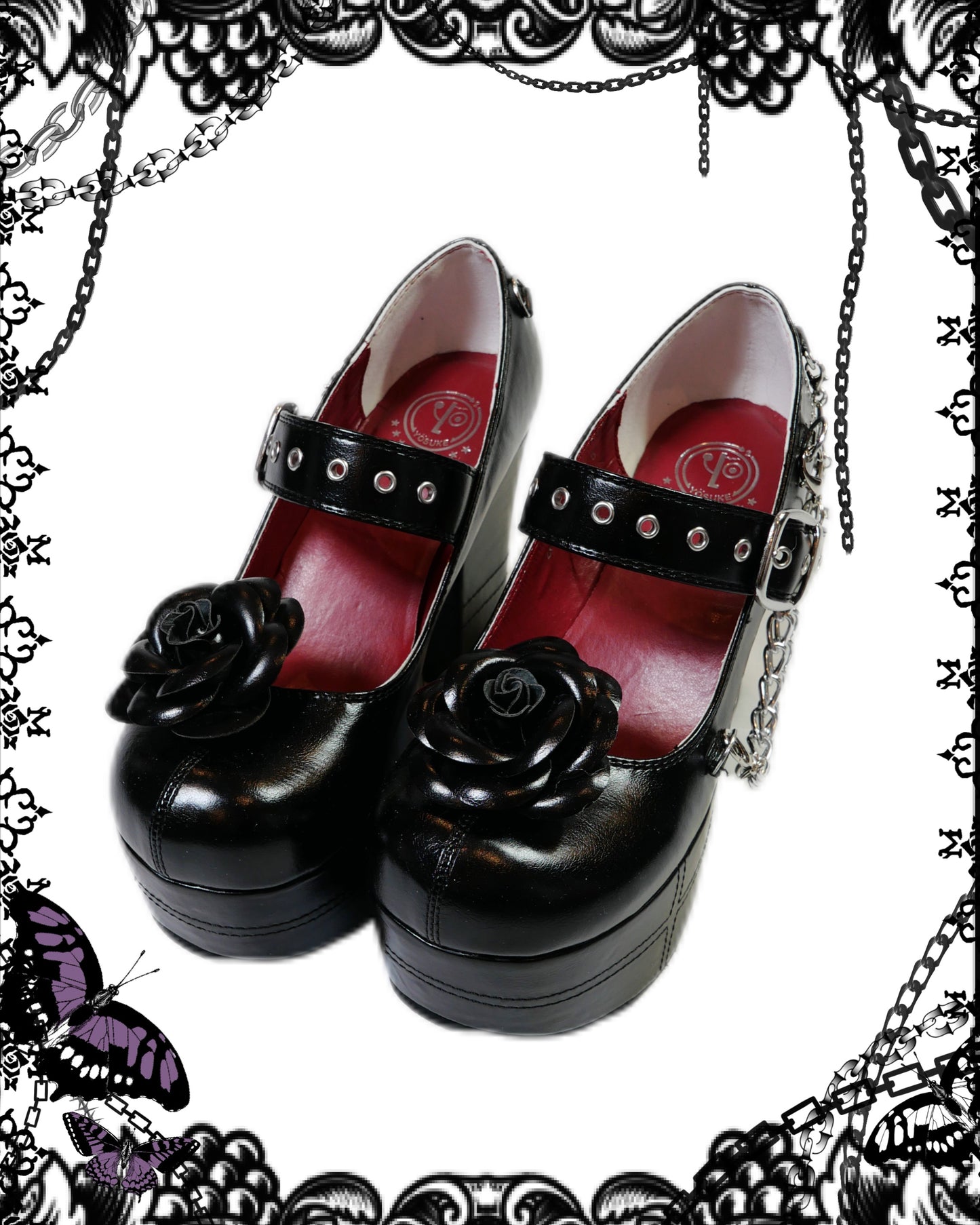 Yosuke Rose Black Platform Shoes