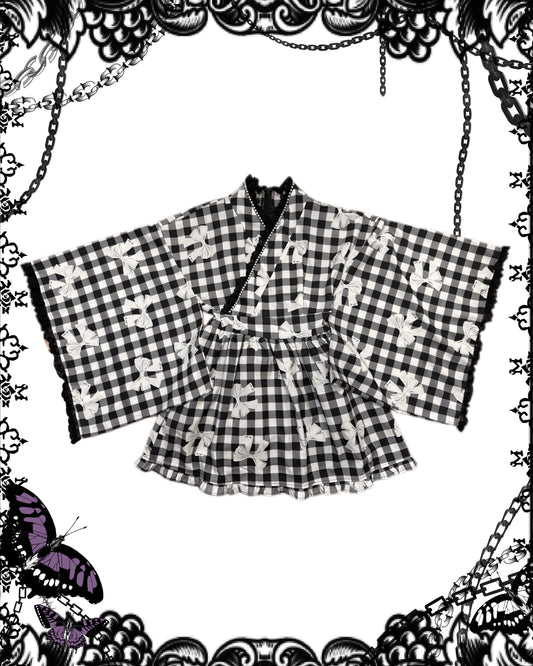 Ank Rouge Plaid and Bow Print Yukata