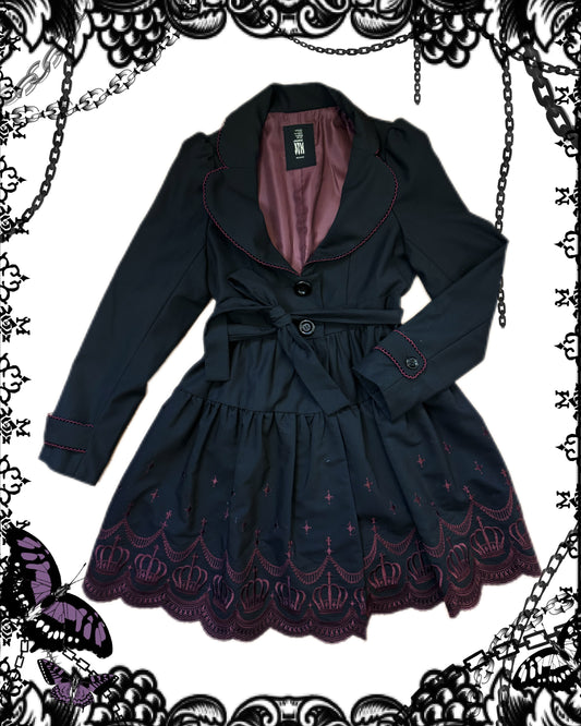 Black Peace Now Crown Embroidery Dress Coat