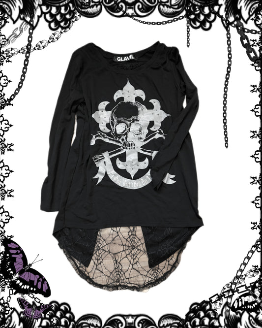 Glavil Double-Layers Skull Print Spider-Web Mesh Top