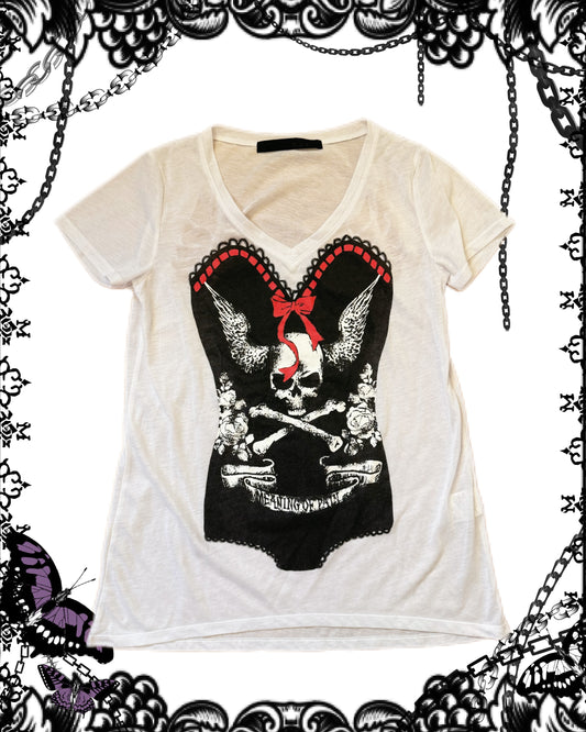 Skull Print Wings Cut-out T-Shirt
