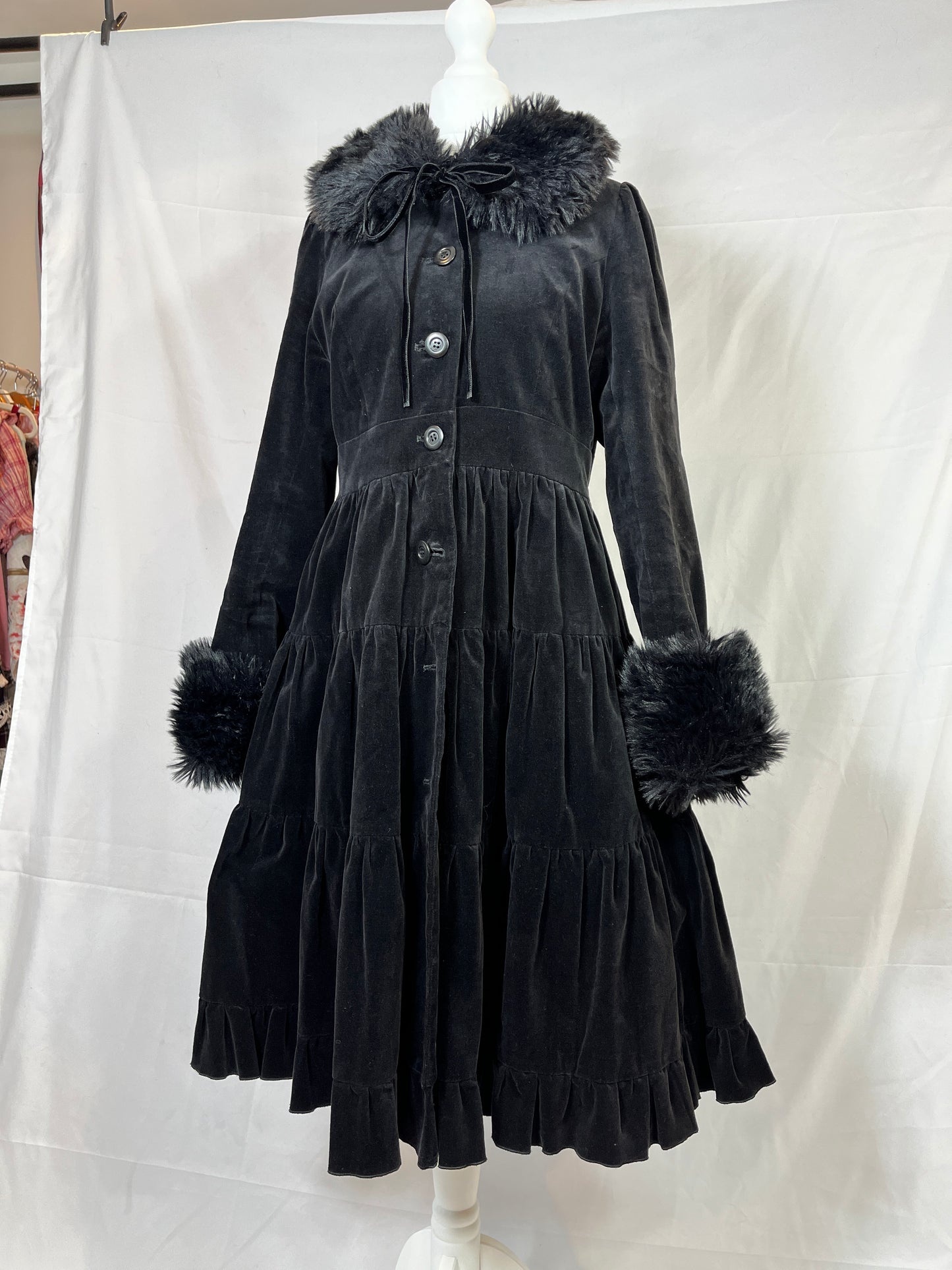 Black Peace Now Fur Collar Velvet Dress Coat