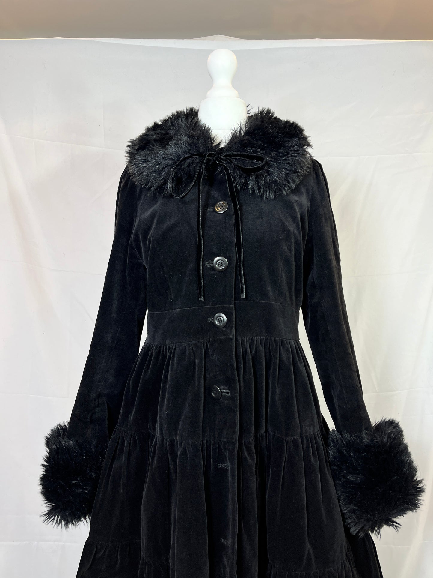 Black Peace Now Fur Collar Velvet Dress Coat