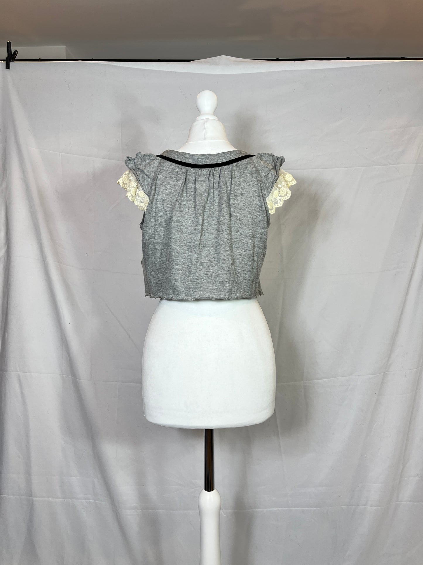 Emily Temple Grey Lace Crop Top