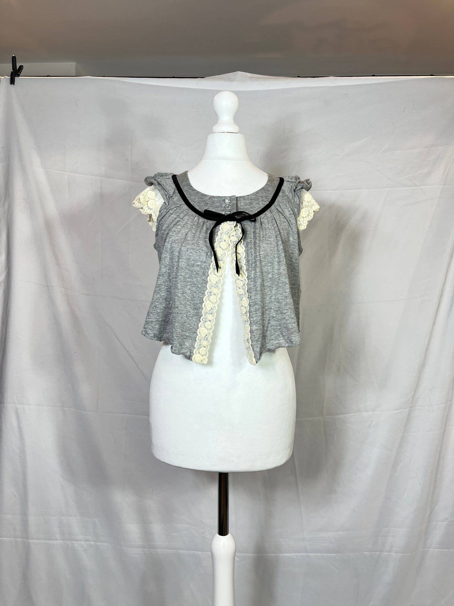 Emily Temple Grey Lace Crop Top