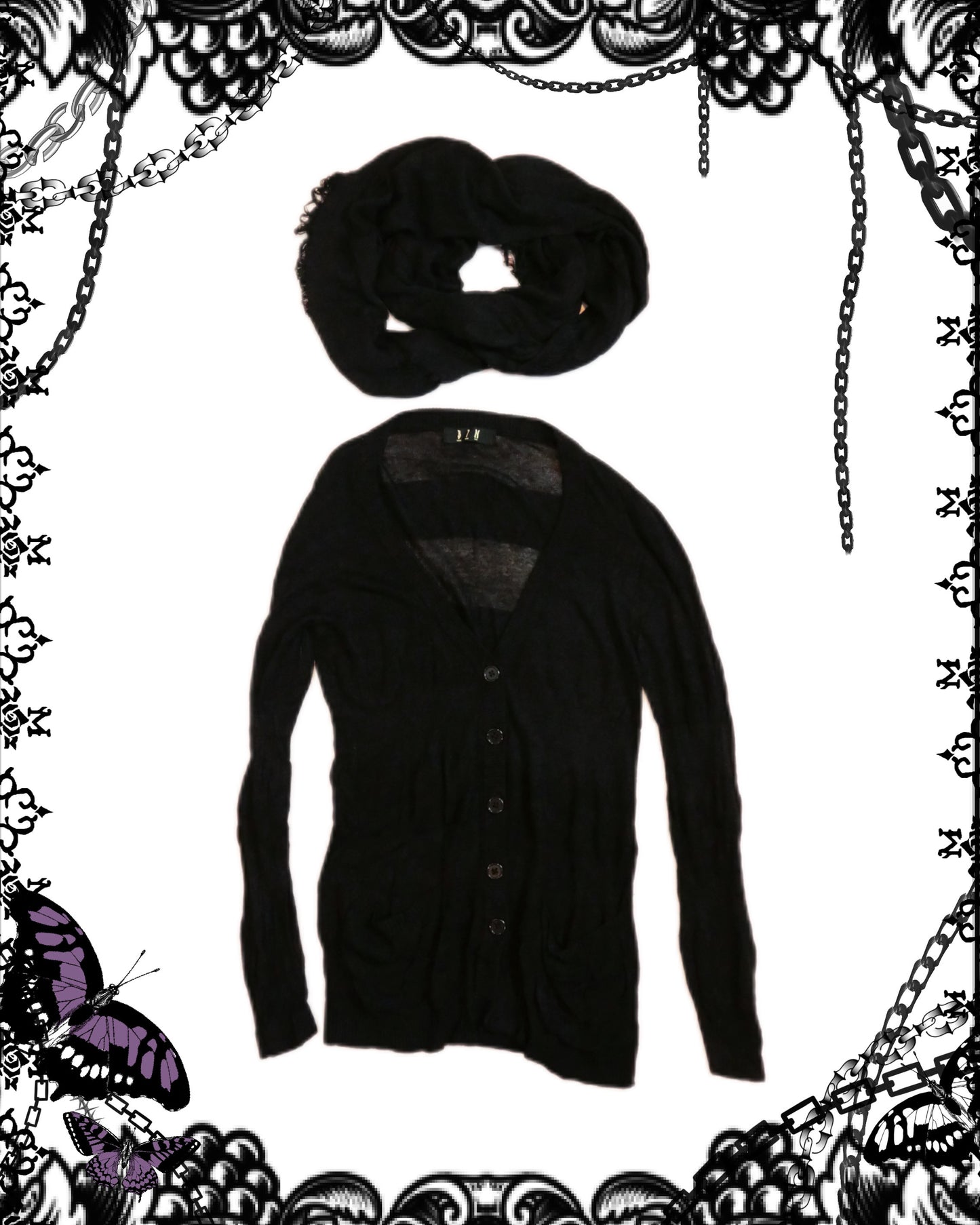 Black Peace Now Cardigan with Scarf