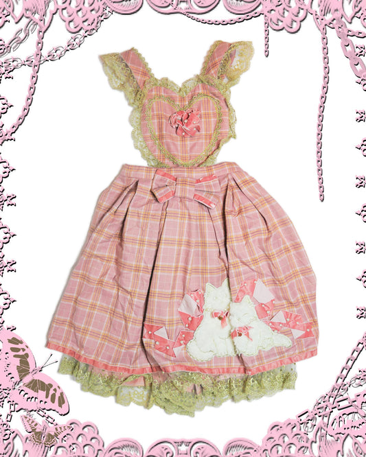 Wheat House Cat Tail Pink Plaid JSK Dress