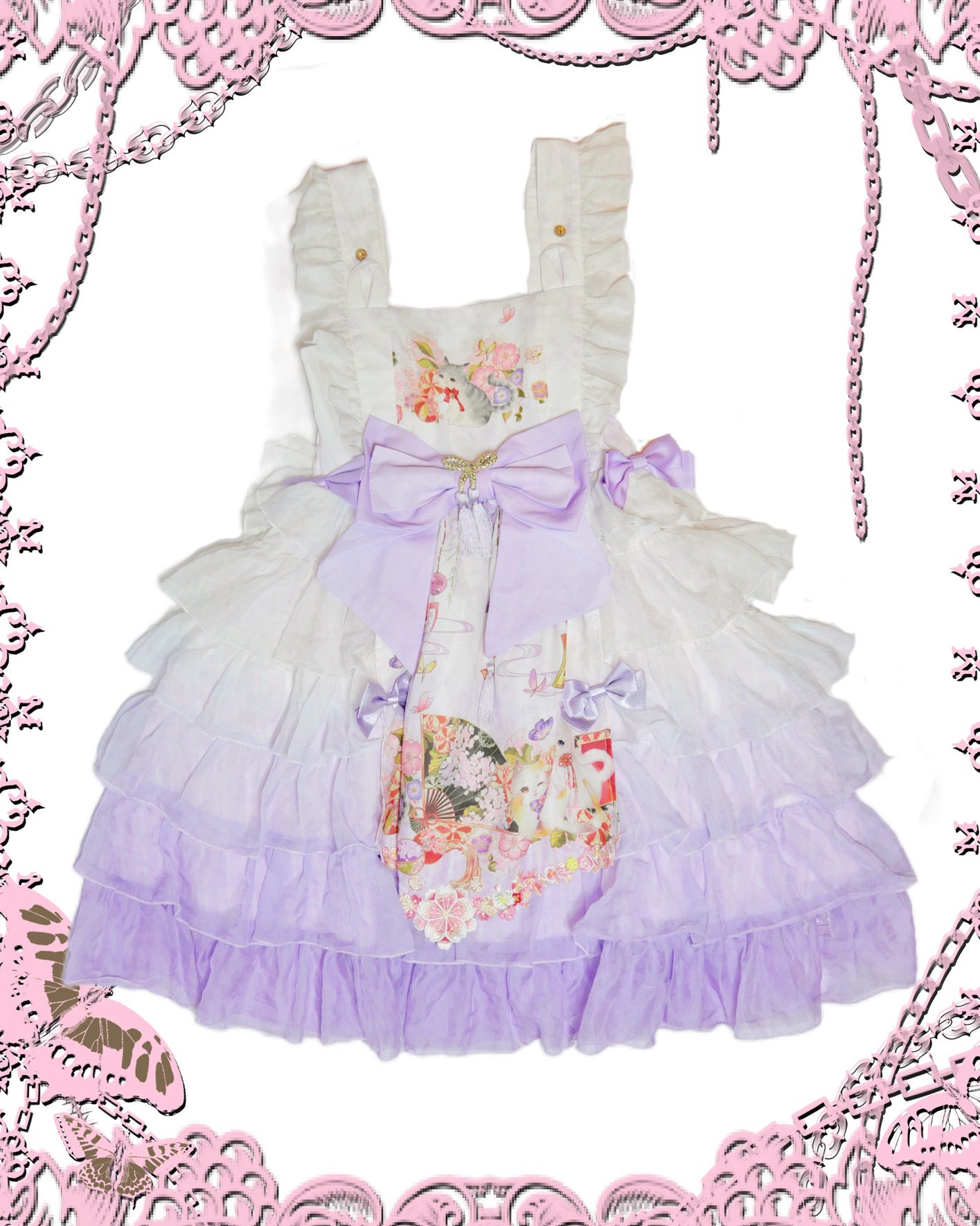 Cat Floral Print Lavender JSK Dress