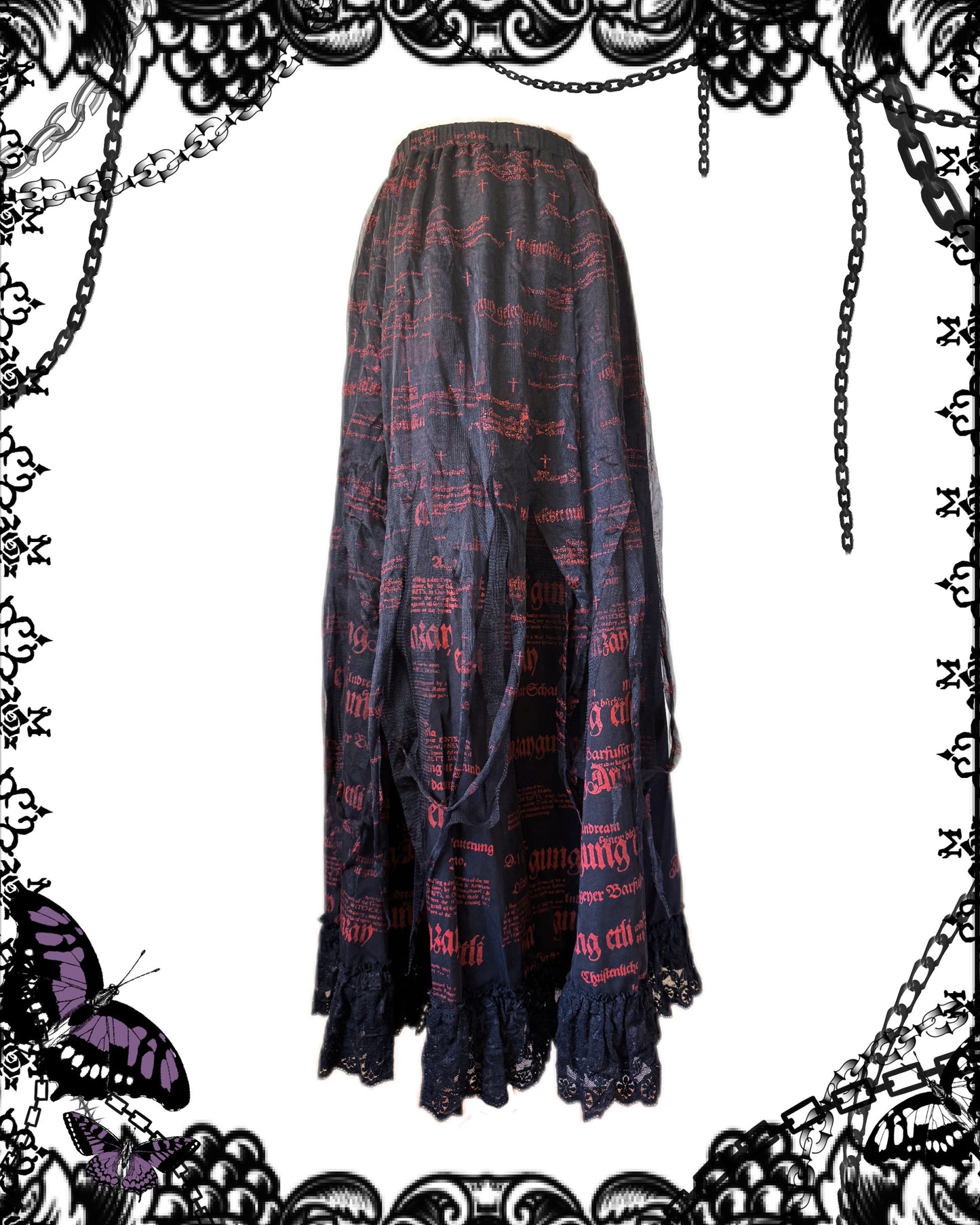 h.Naoto Destructive Letter Print Maxi Skirt
