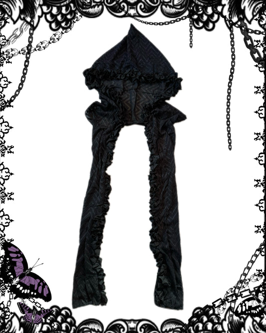 Na+H Mesh Ruffle Hooded Scarf