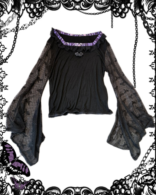 gouk Ribbon Mesh Kimono-Sleeves Top