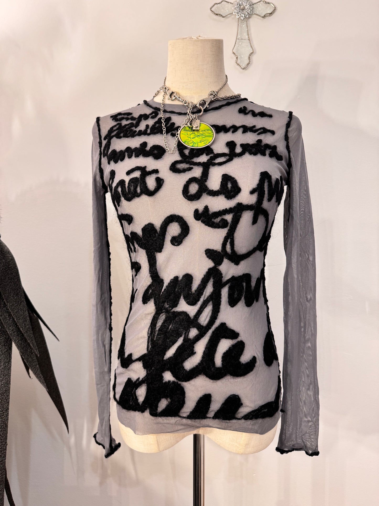 Jean Paul Gaultier Letter Print Mesh Top