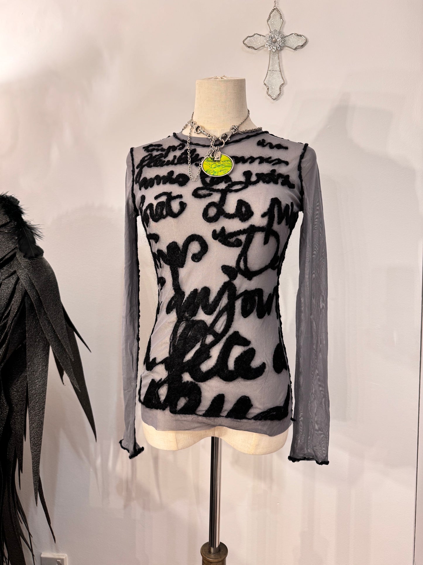 Jean Paul Gaultier Letter Print Mesh Top