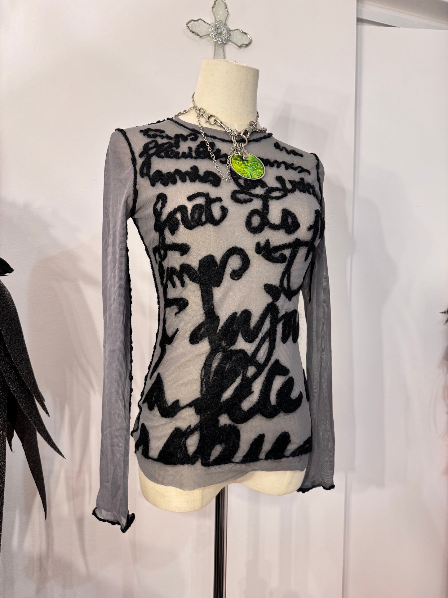 Jean Paul Gaultier Letter Print Mesh Top